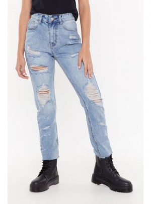 Raw Hem Distressed Mom Jeans